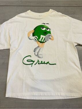 Vtg M&M Shirt Men 2XL White Sassy Chocolate Candy Green Cartoon Character Tee